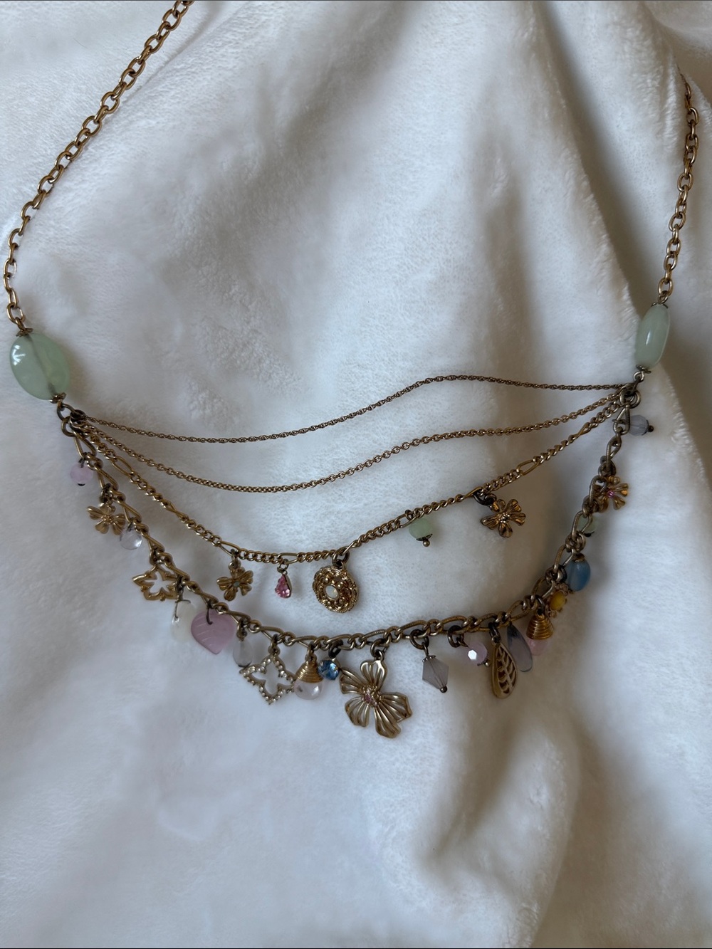 Multi-Charm Pastel Bead & Gold Layered Necklace